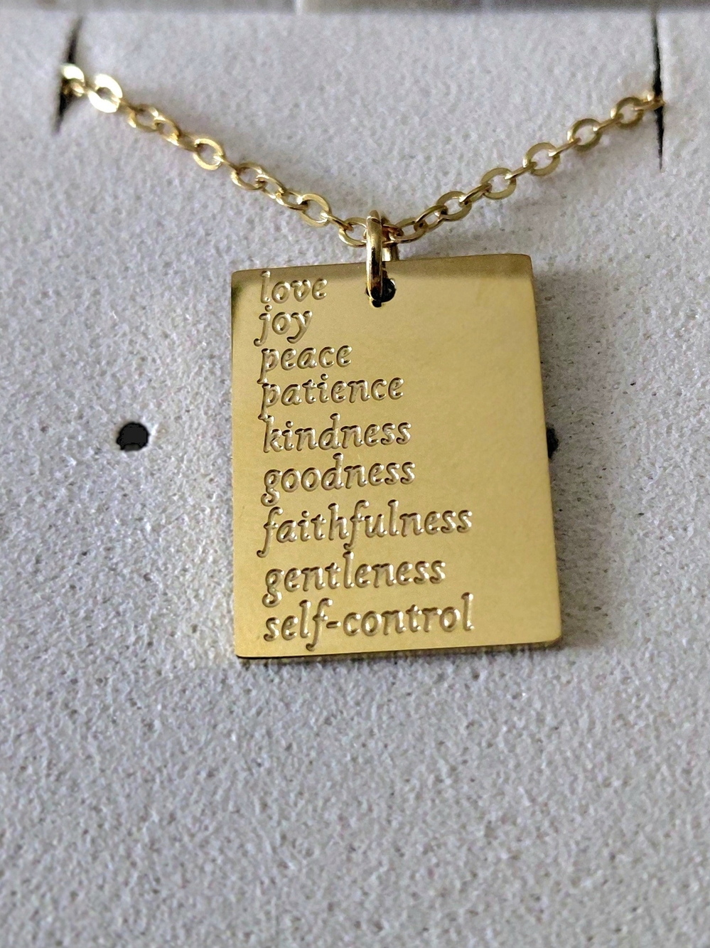 Gold Plated Fruits Of The Spirit Rectangle Pendant Necklace - Women Jewelry